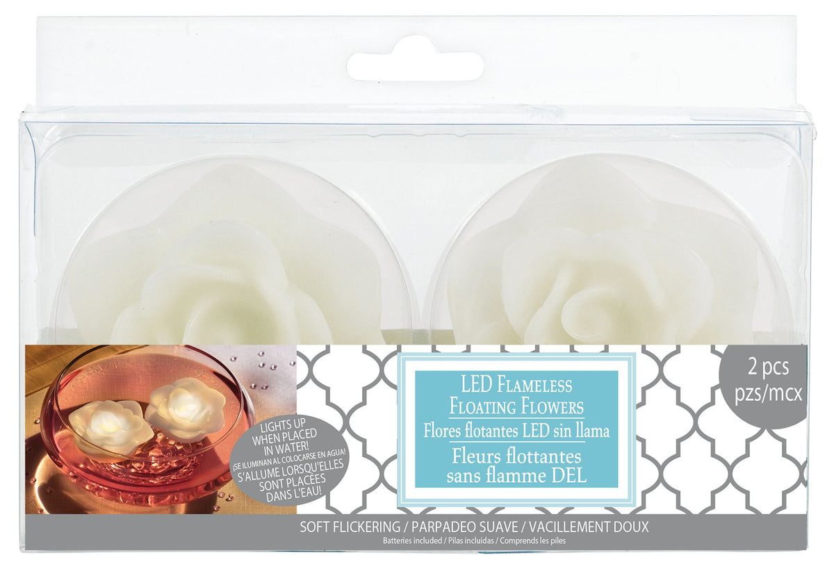 White Floating Flower Water-Activated Flameless LED Candles, 2-Pack