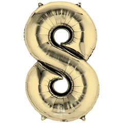 White & Gold Metallic Number 8 Foil Balloon
