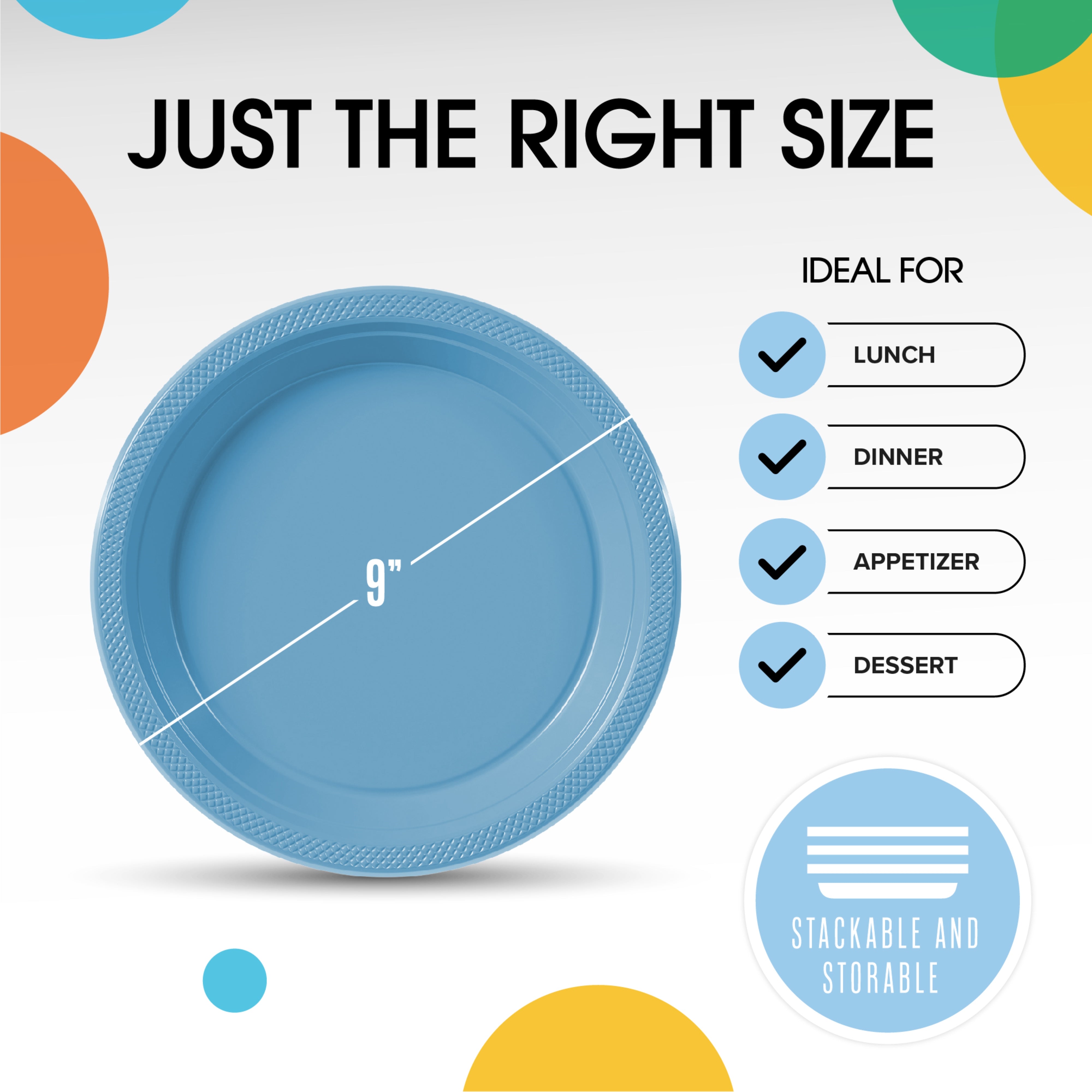 Little Gym - 9 In. Light Blue Plastic Plates | 50 Ct.