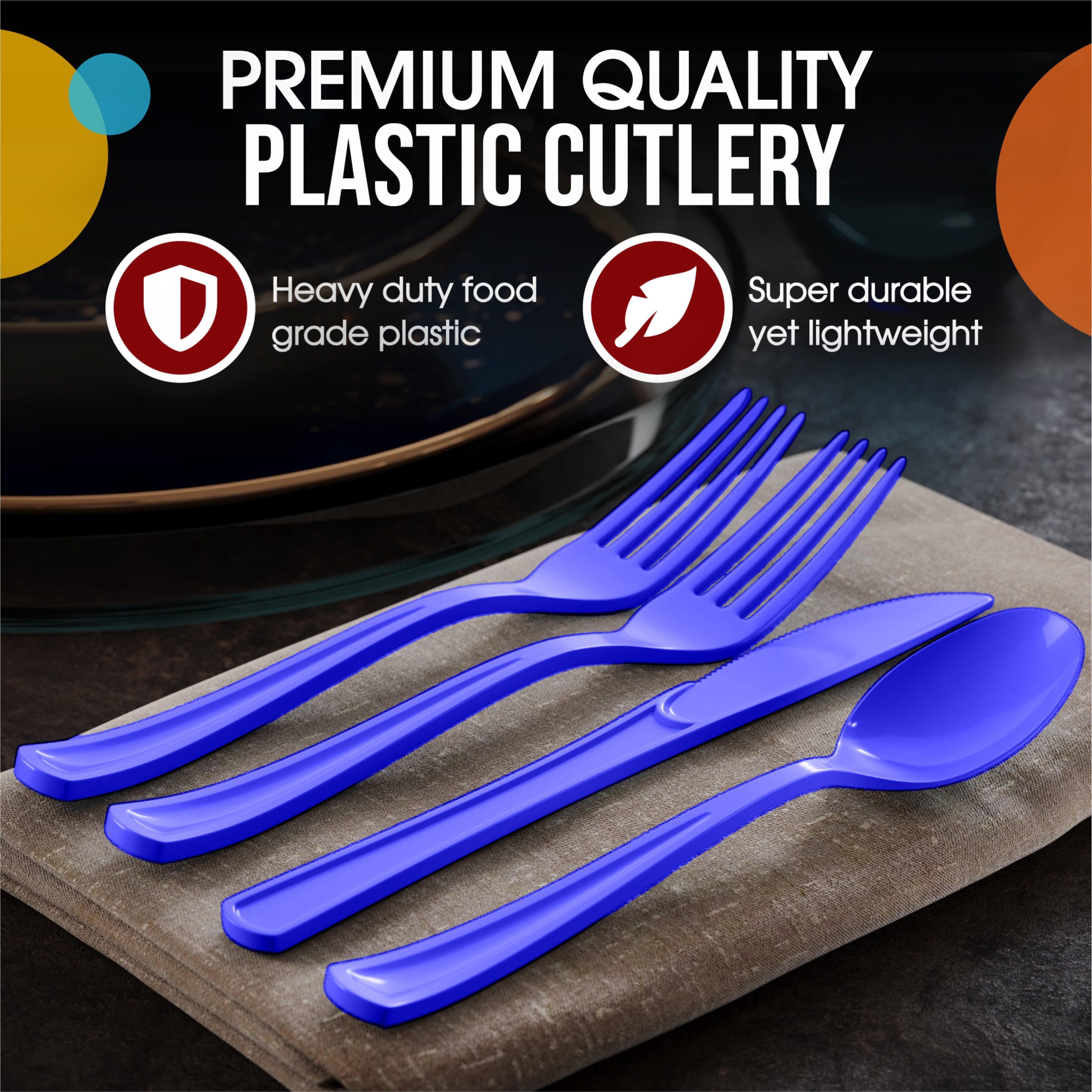 Royal Blue Heavyweight Plastic Cutlery Assortment