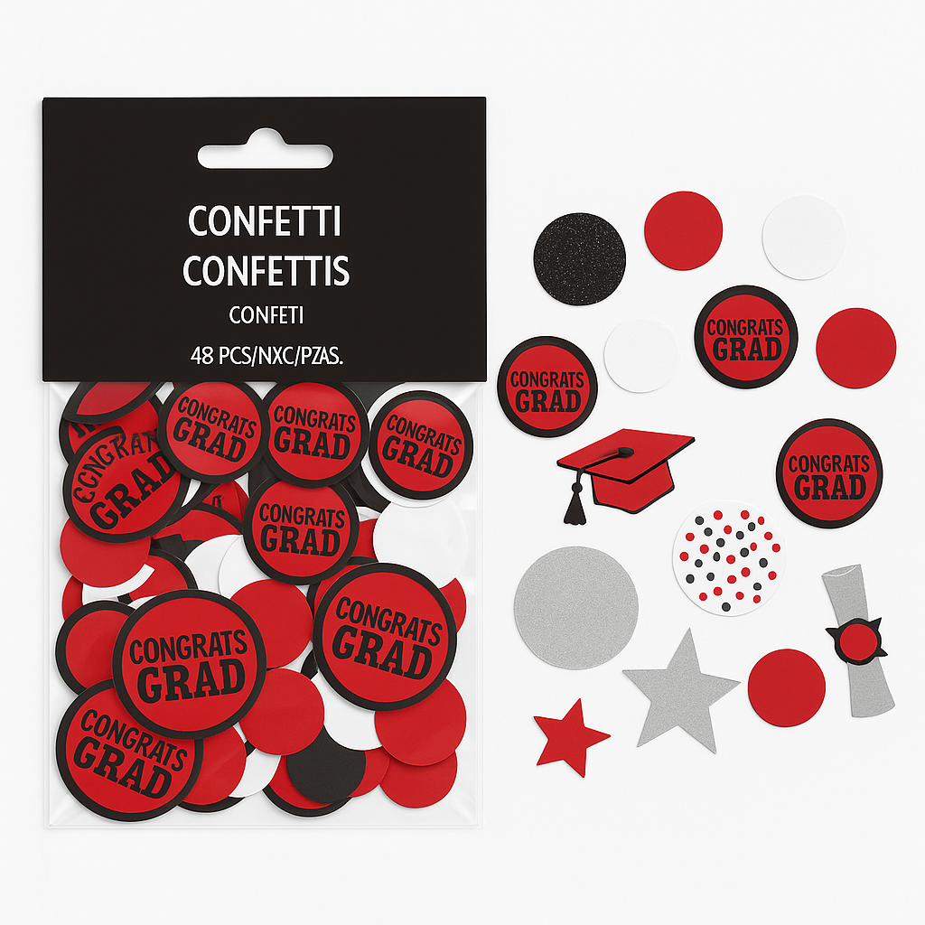 Red Graduation Confetti - Congrats Grad Die-Cut Decoration