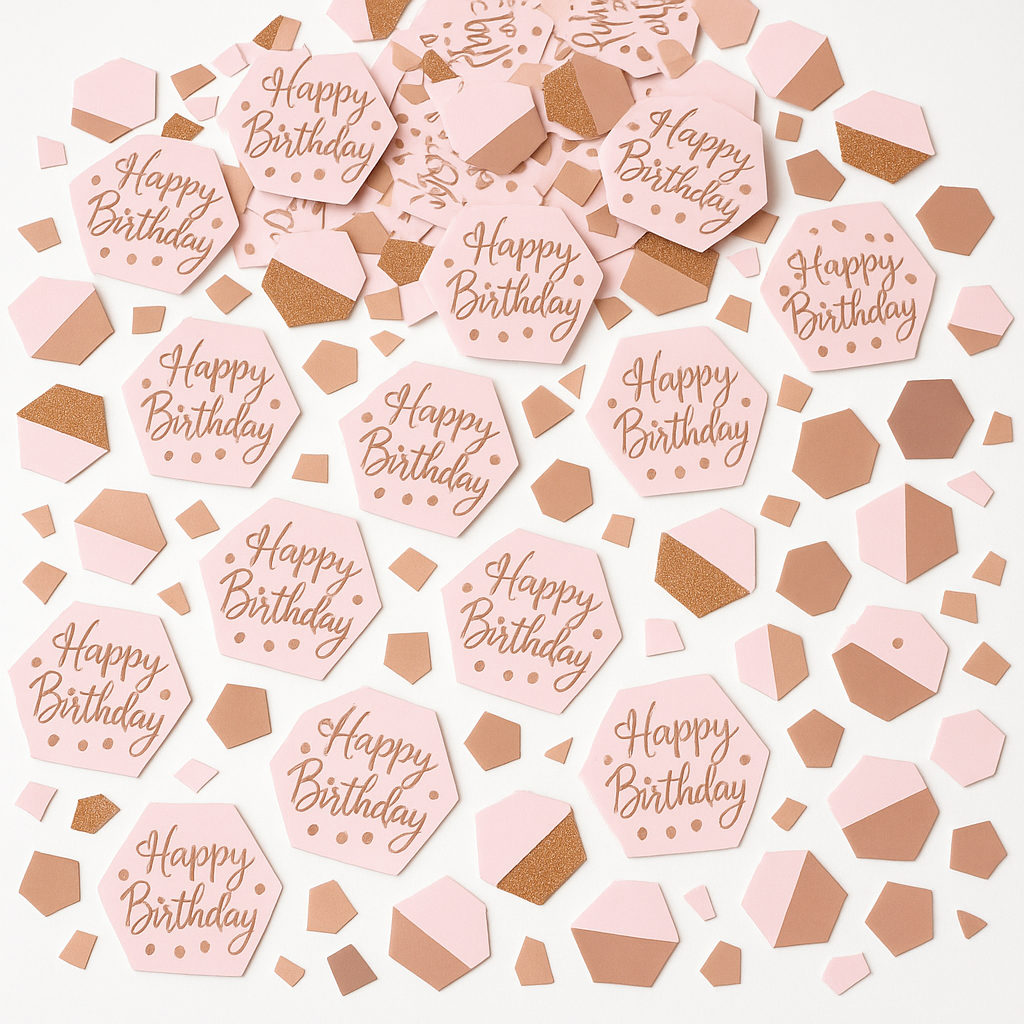 Blush Pink "Happy Birthday" Hexagon Confetti Decoration, 2.5 oz