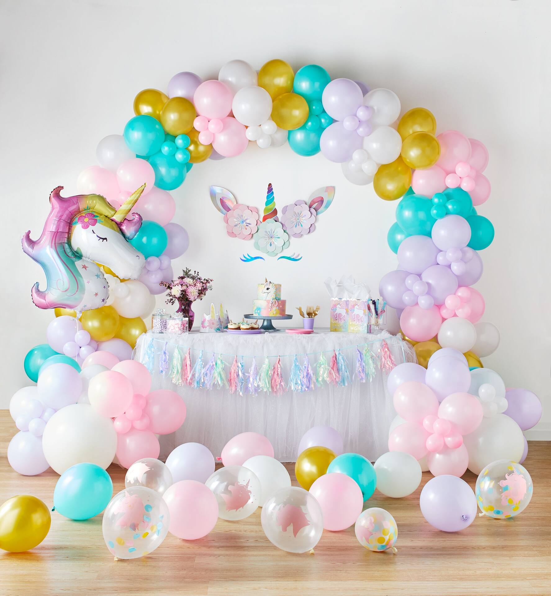Little Gym - Unicorn Flower Crown with Horn Headband, Multi-Coloured, One Size,  Wearable Accessories for Birthdays - 8 Ct.
