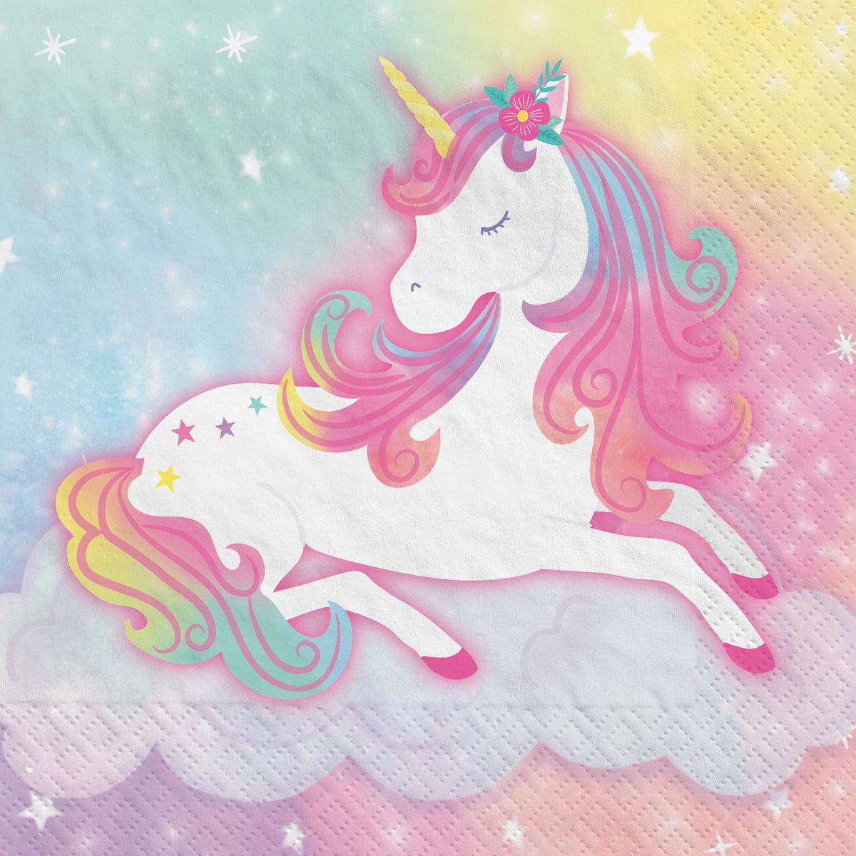 Little Gym - Unicorn Square Paper Disposable Beverage Napkins, Pink/Blue, 5-in,  2-ply, for Birthday Party - 16 Ct.
