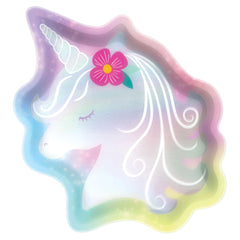 Little Gym - Unicorn Paper Disposable Dessert Plates, Pink/White, 7-in,  for Birthday Party - 8 Ct.