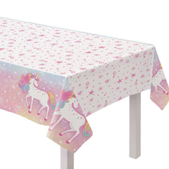 Little Gym - Amscan Unicorn Rectangle Plastic Reusable Table Cover, Pink/White, 54 x 96-in -1 Ct.