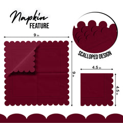 Burgundy Scallop Beverage Napkins - 4.75 In. X 4.75 In. | 50 Ct.