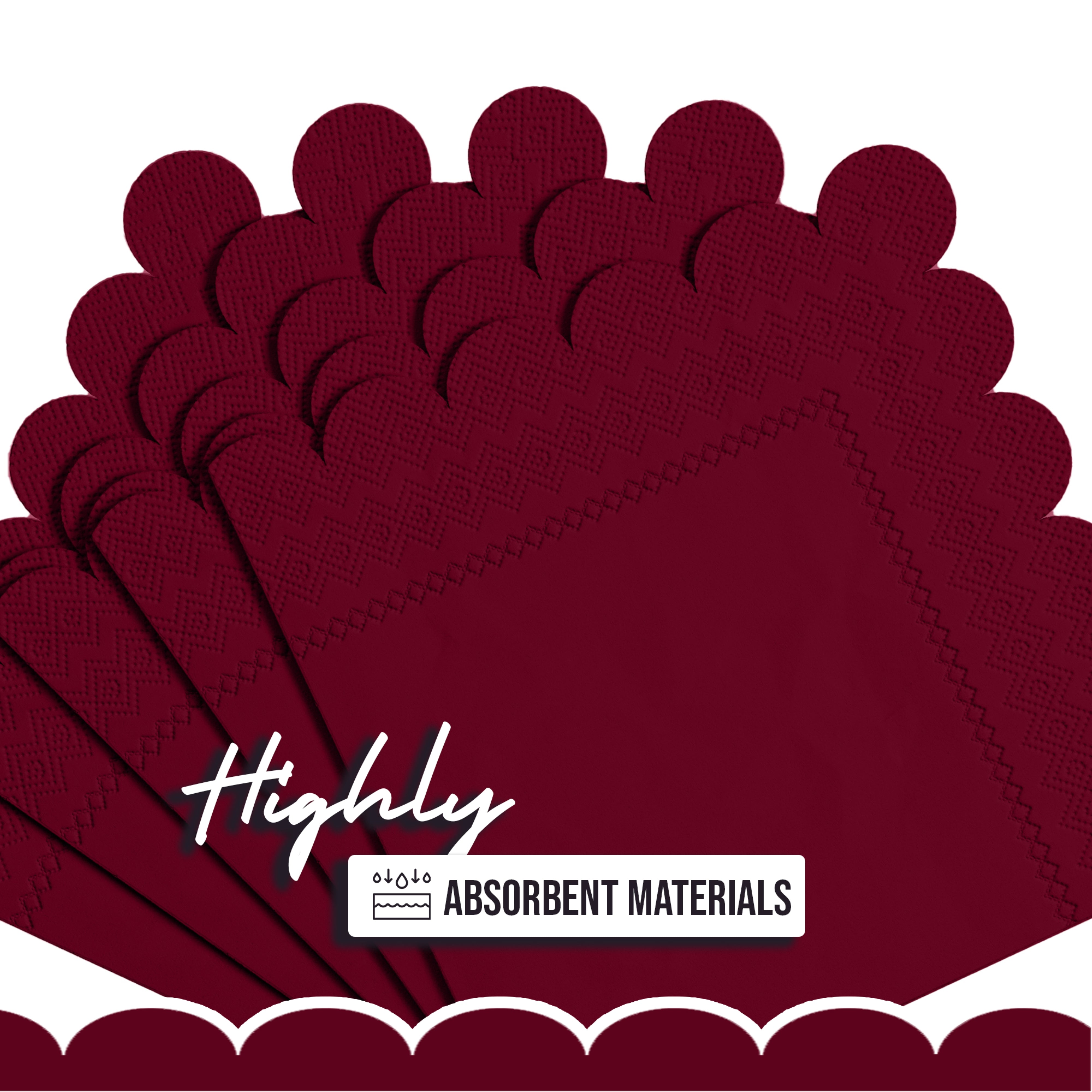 Burgundy Scallop Beverage Napkins - 4.75 In. X 4.75 In. | 50 Ct.