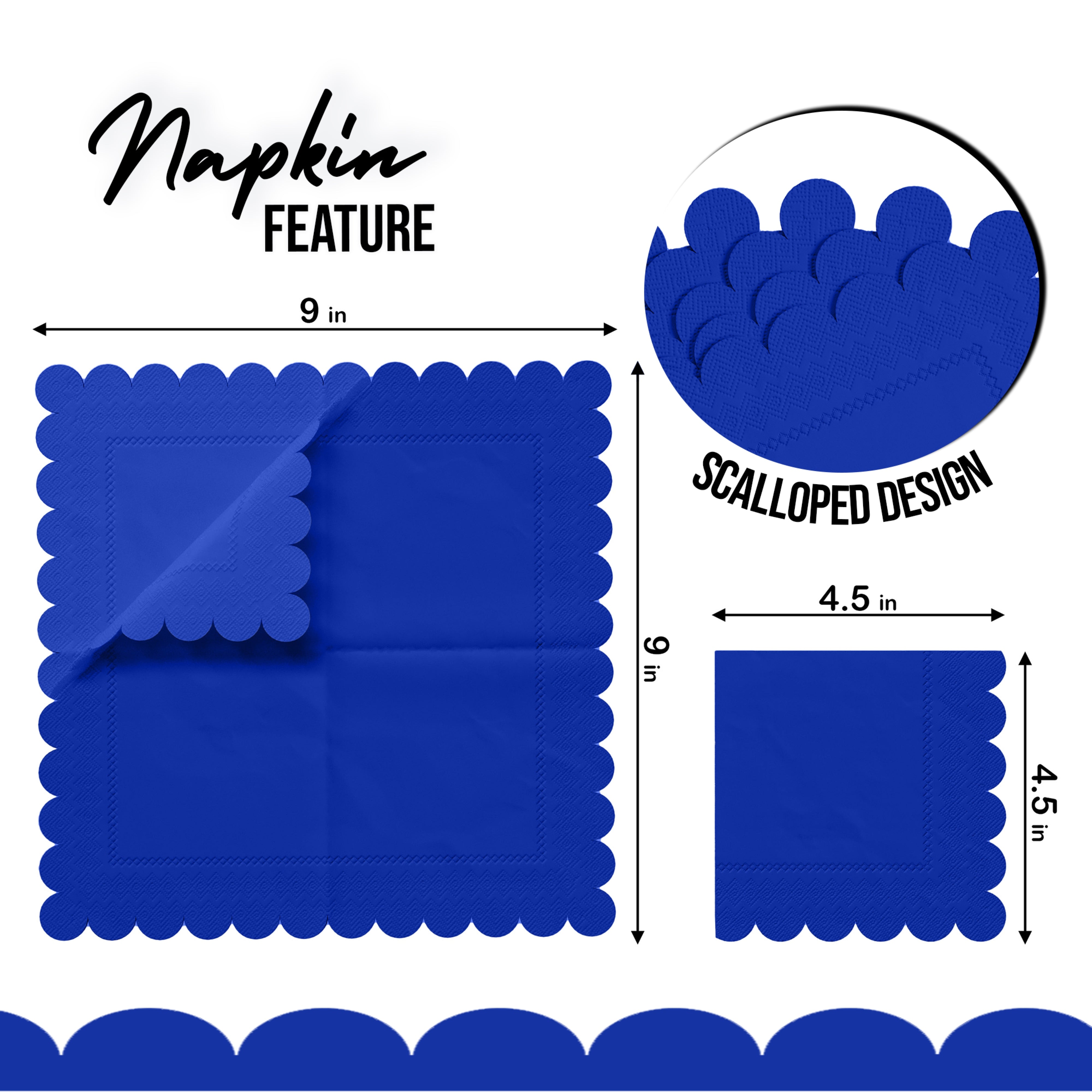 Dark Blue Scallop Beverage Napkins - 4.75 In. X 4.75 In. | 50 Ct.