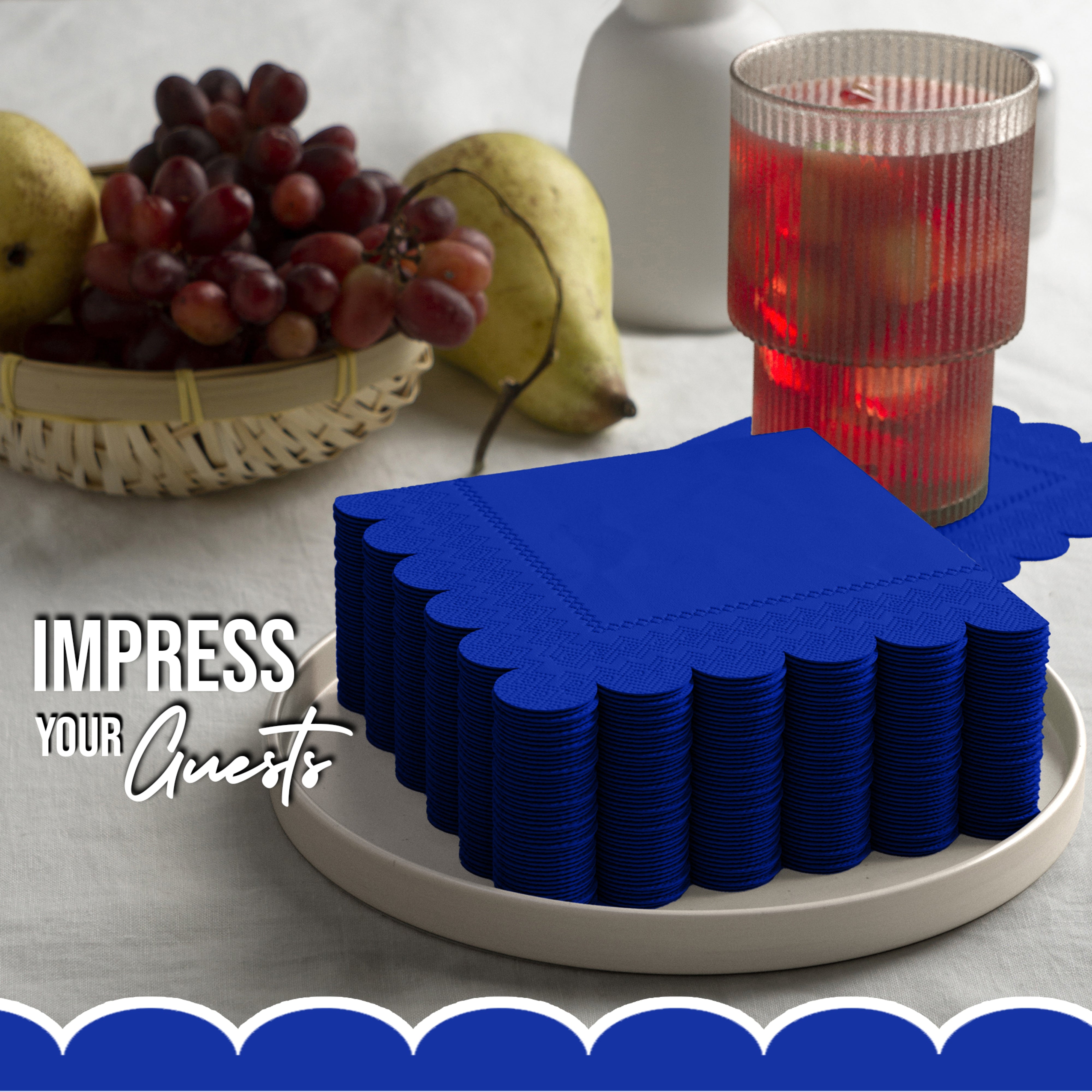 Dark Blue Scallop Beverage Napkins - 4.75 In. X 4.75 In. | 50 Ct.