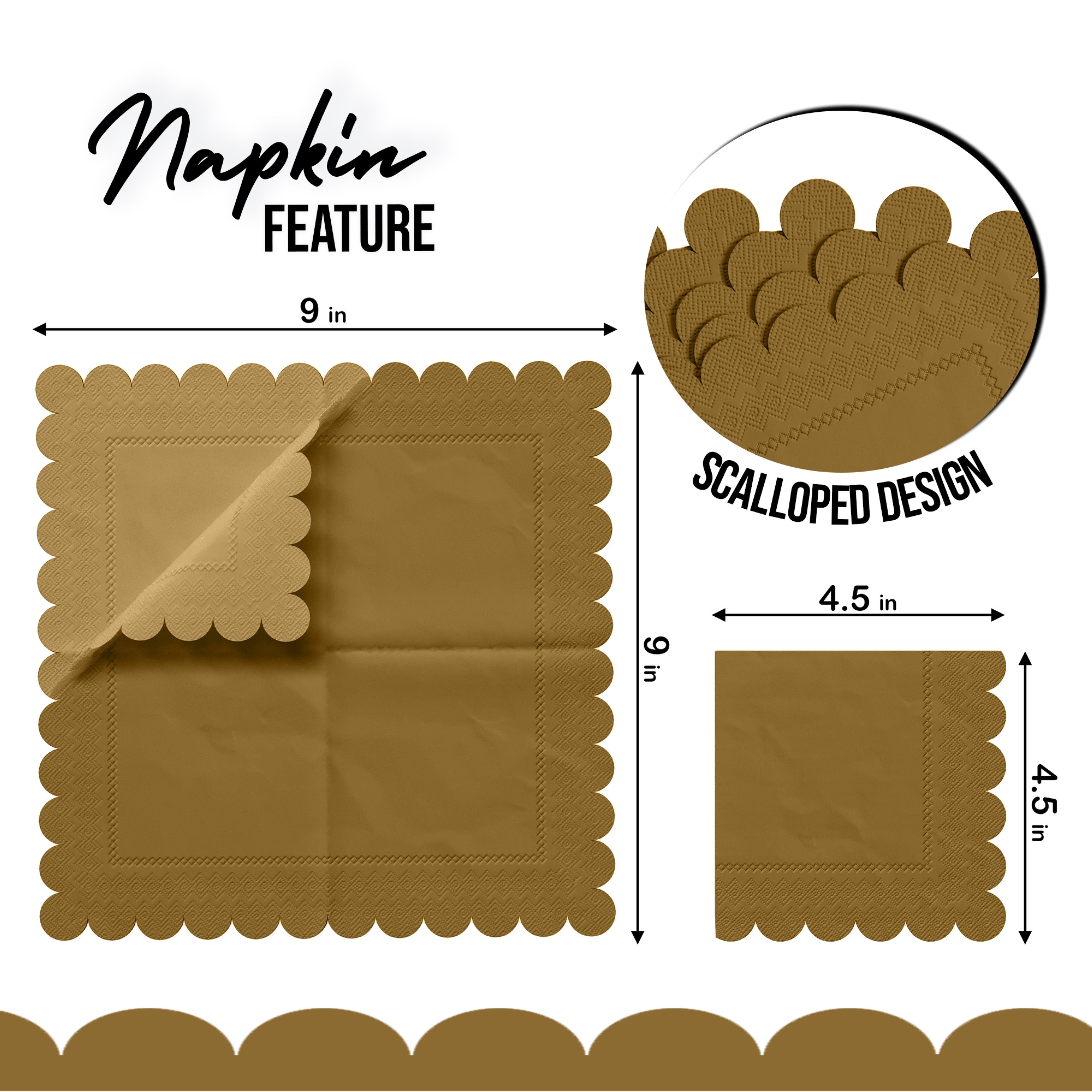 Gold Scallop Beverage Napkins - 4.75 In. X 4.75 In. | 50 Ct.