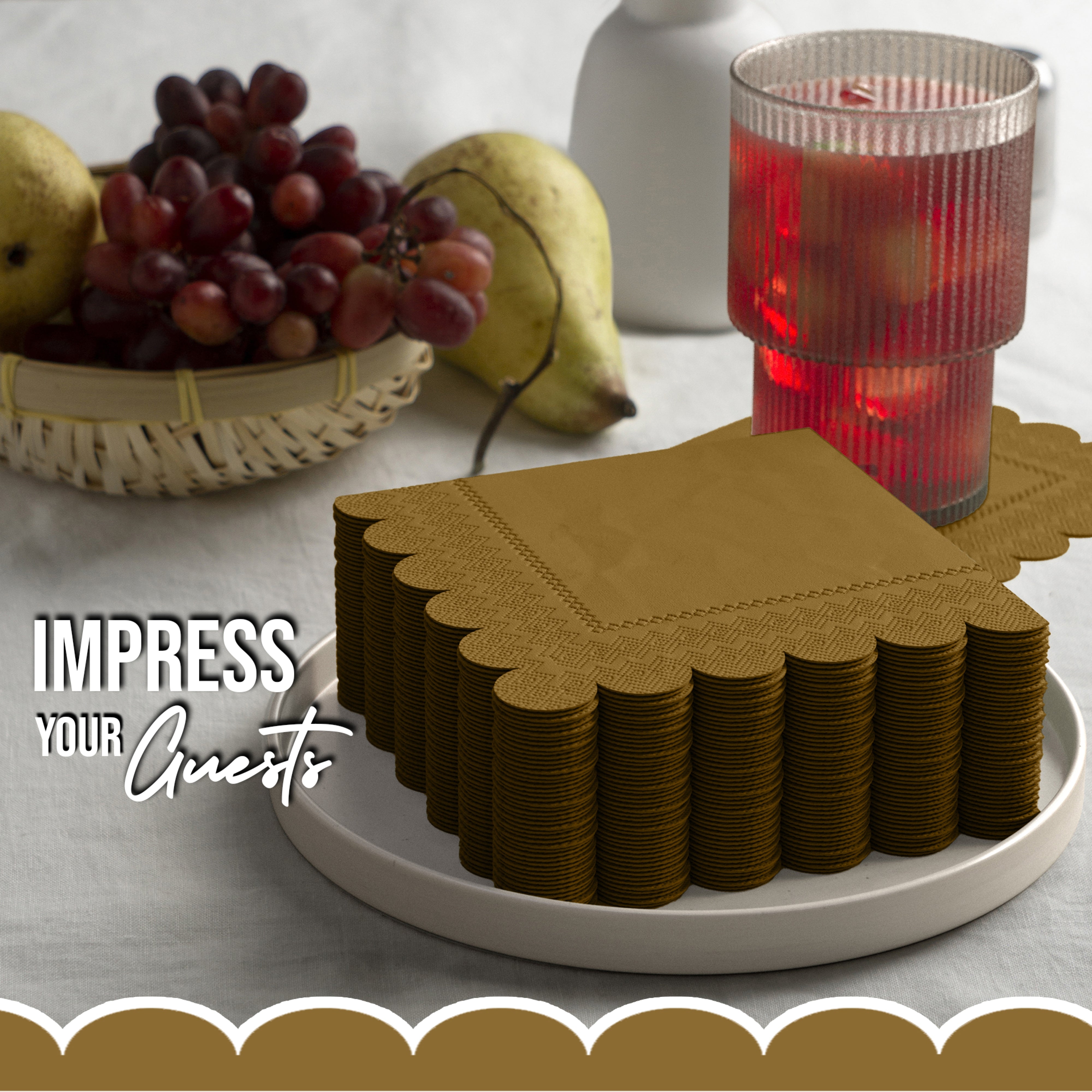 Gold Scallop Beverage Napkins - 4.75 In. X 4.75 In. | 50 Ct.