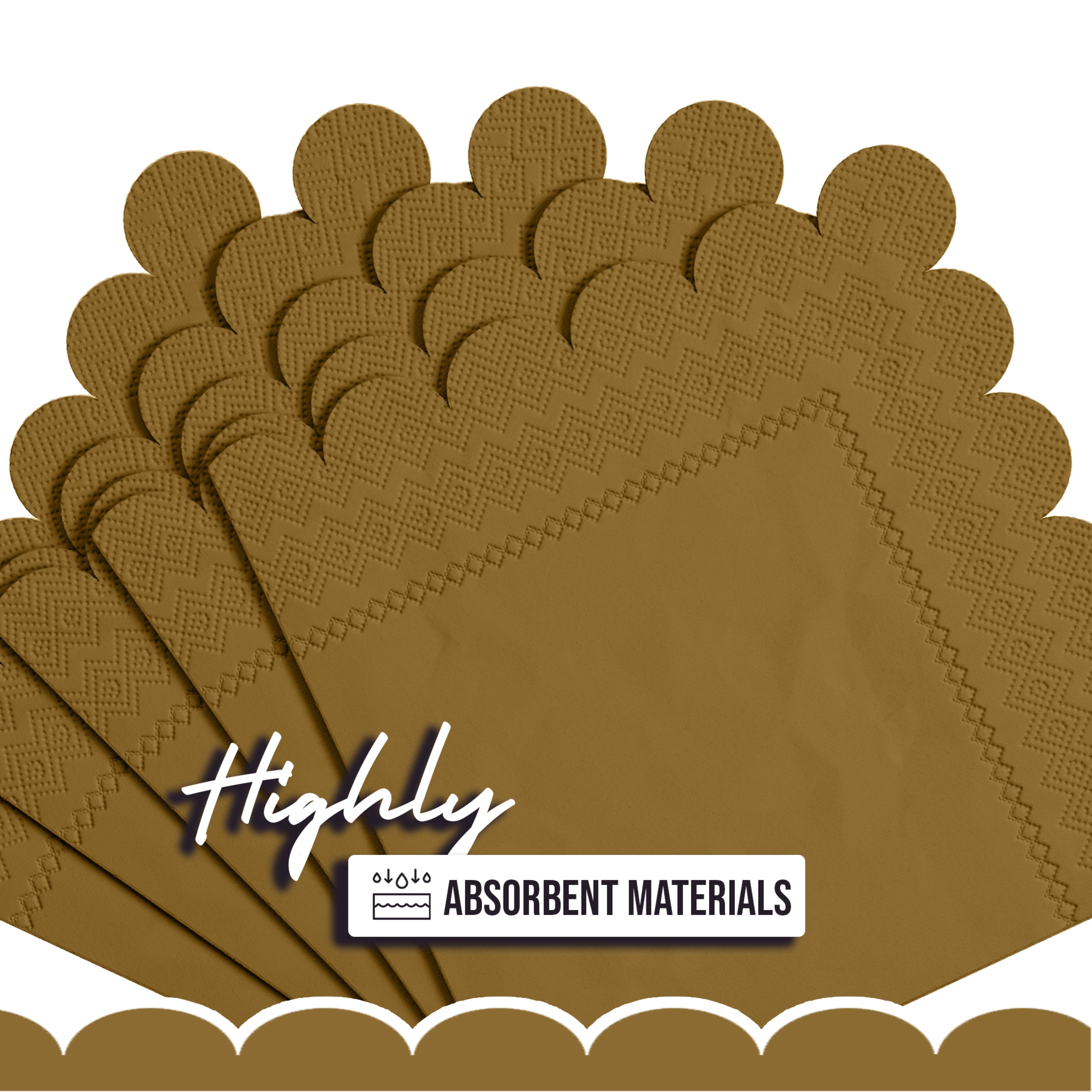 Gold Scallop Beverage Napkins - 4.75 In. X 4.75 In. | 50 Ct.