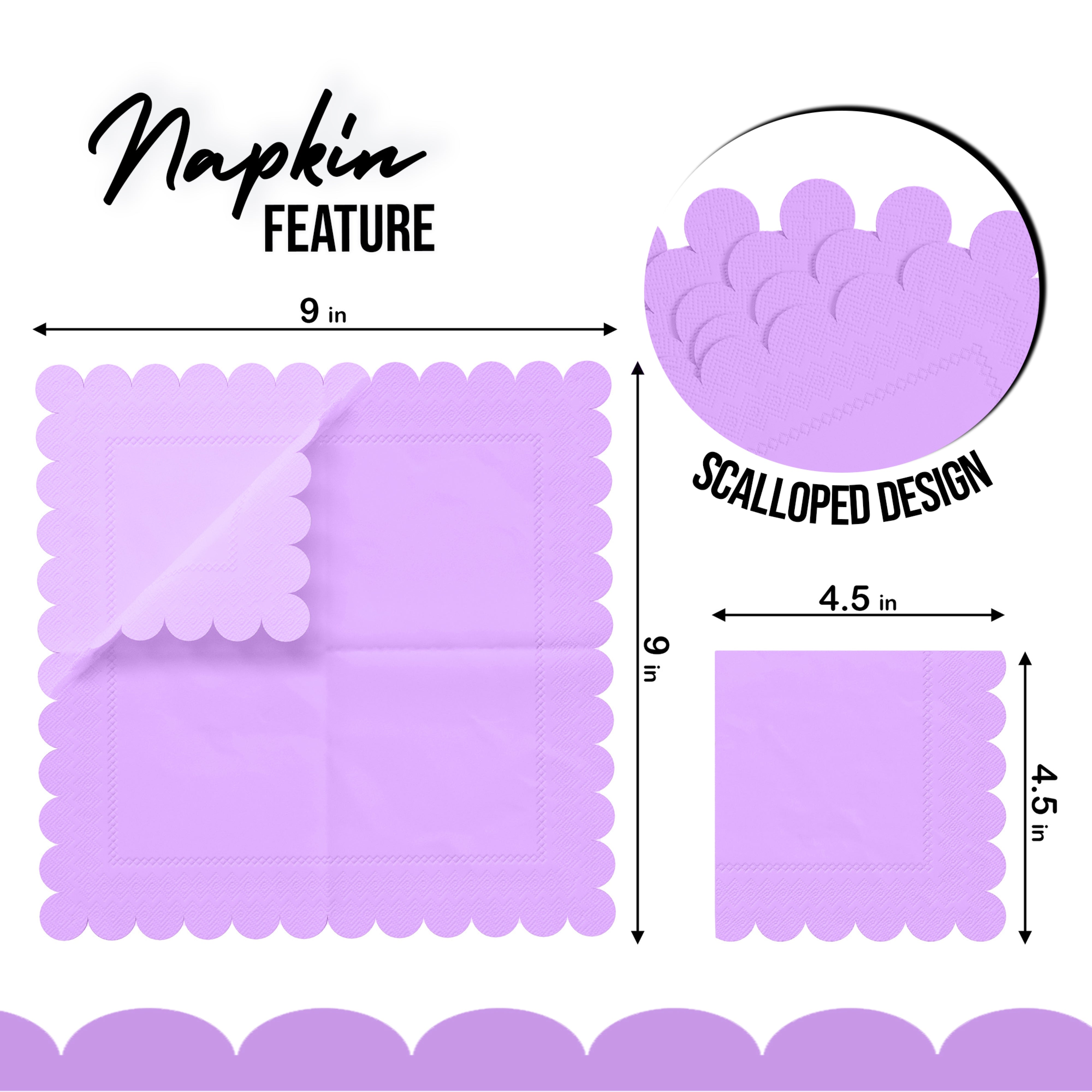Lavender Scallop Beverage Napkins - 4.75 In. X 4.75 In. | 50 Ct.