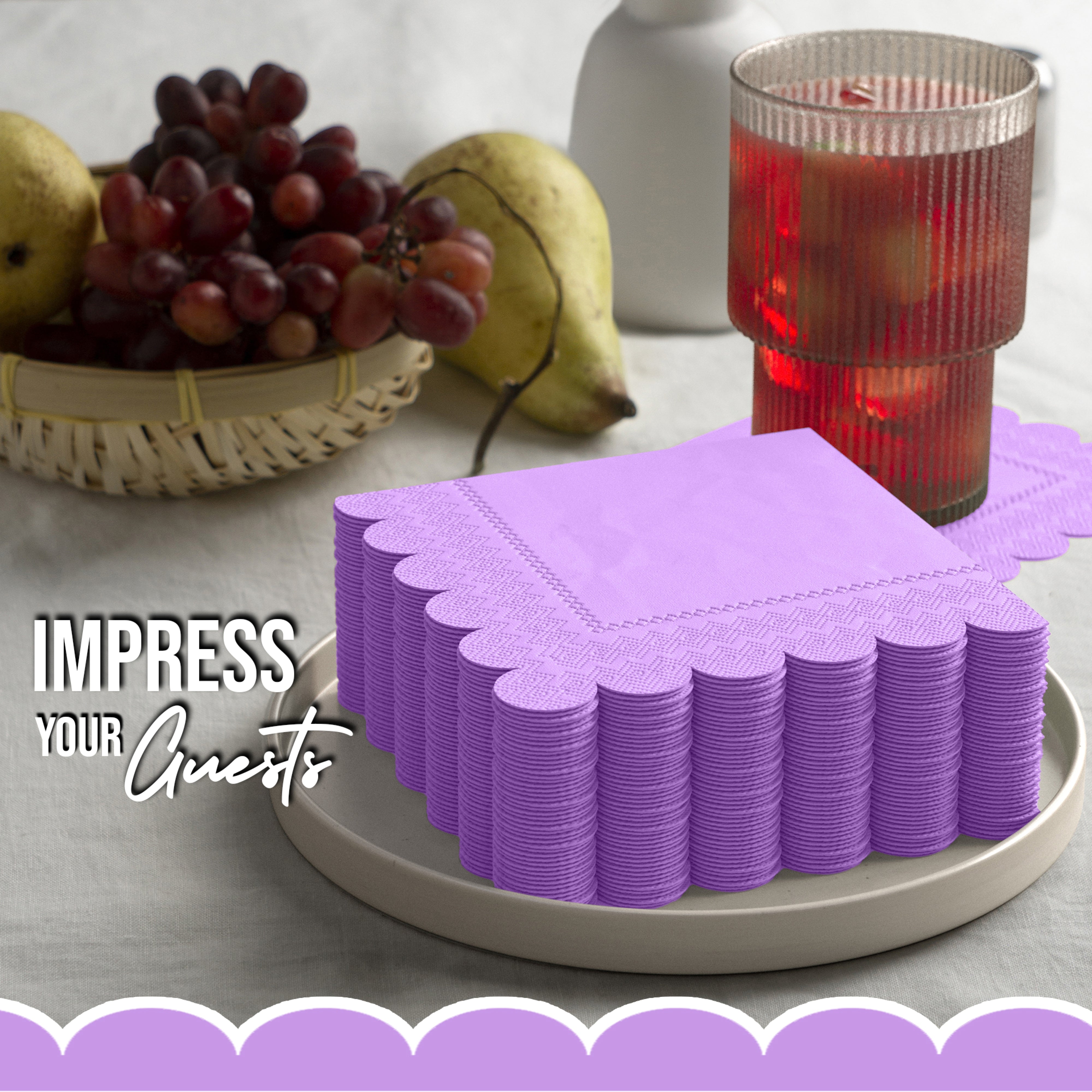 Lavender Scallop Beverage Napkins - 4.75 In. X 4.75 In. | 50 Ct.