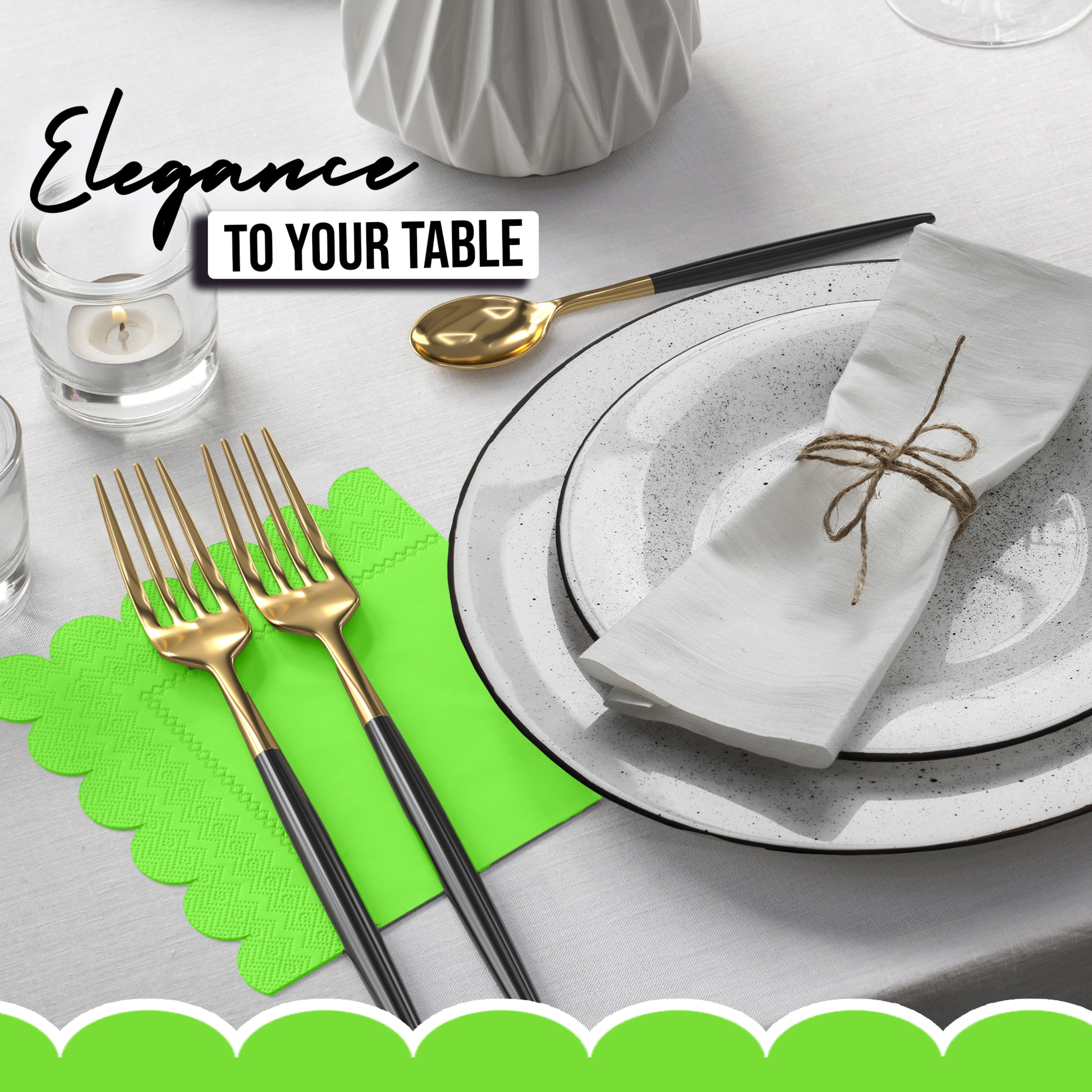 Lime Green Scallop Beverage Napkins - 50 Ct.