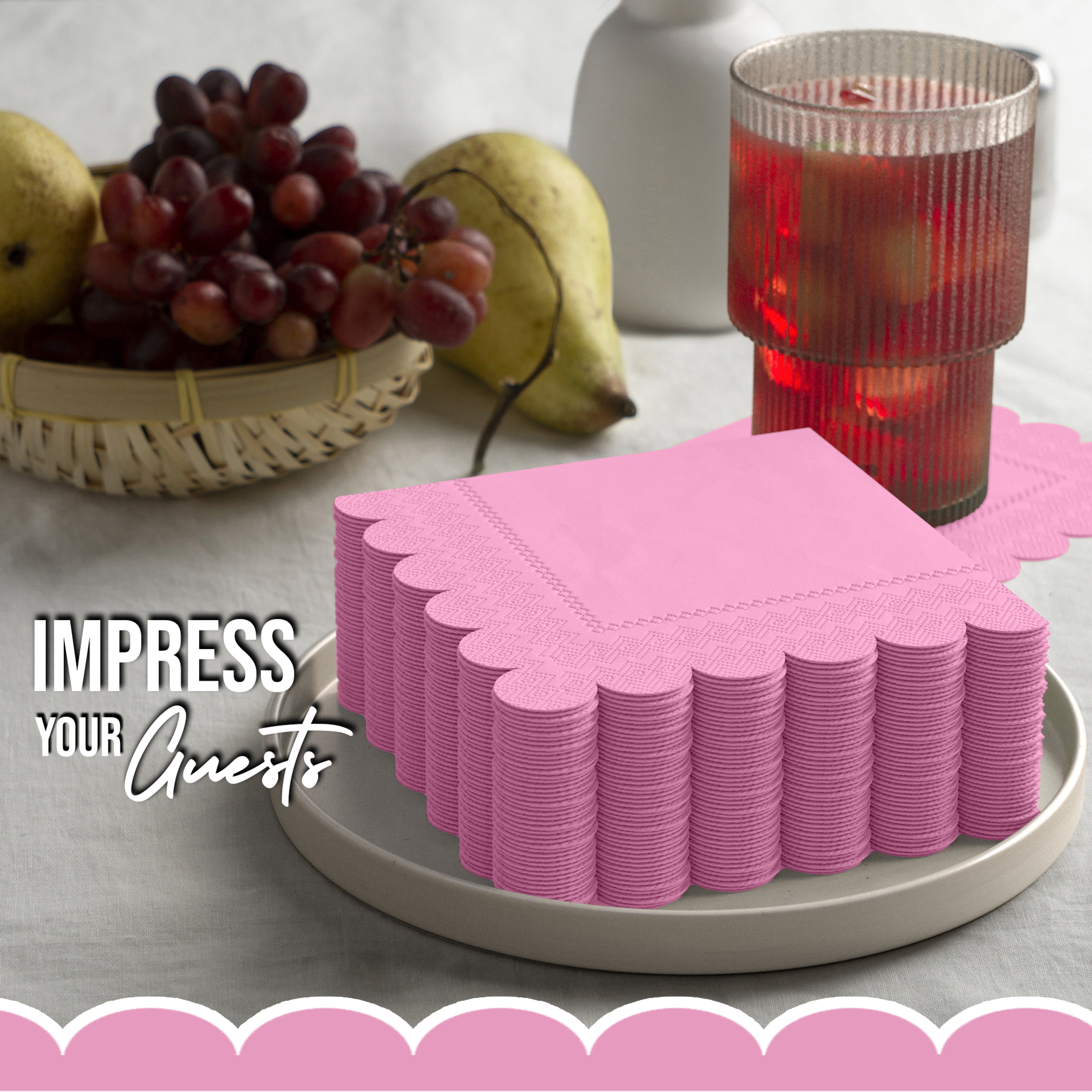 Pink Scallop Beverage Napkins - 4.75 In. X 4.75 In. | 50 Ct.