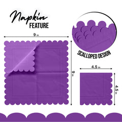 Purple Scallop Beverage Napkins - 50 Ct.