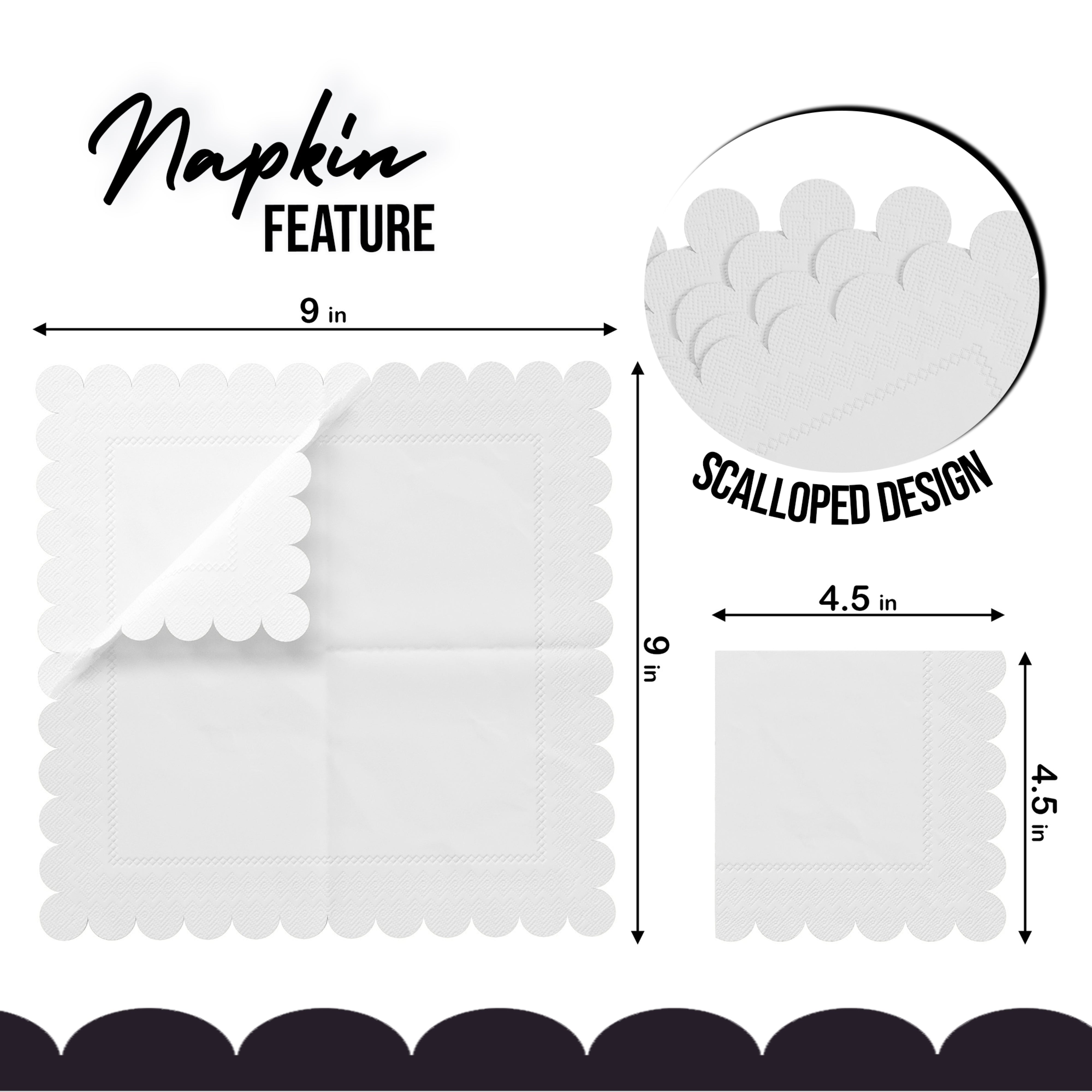 White Scallop Beverage Napkins - 4.75 In. X 4.75 In. | 50 Ct.