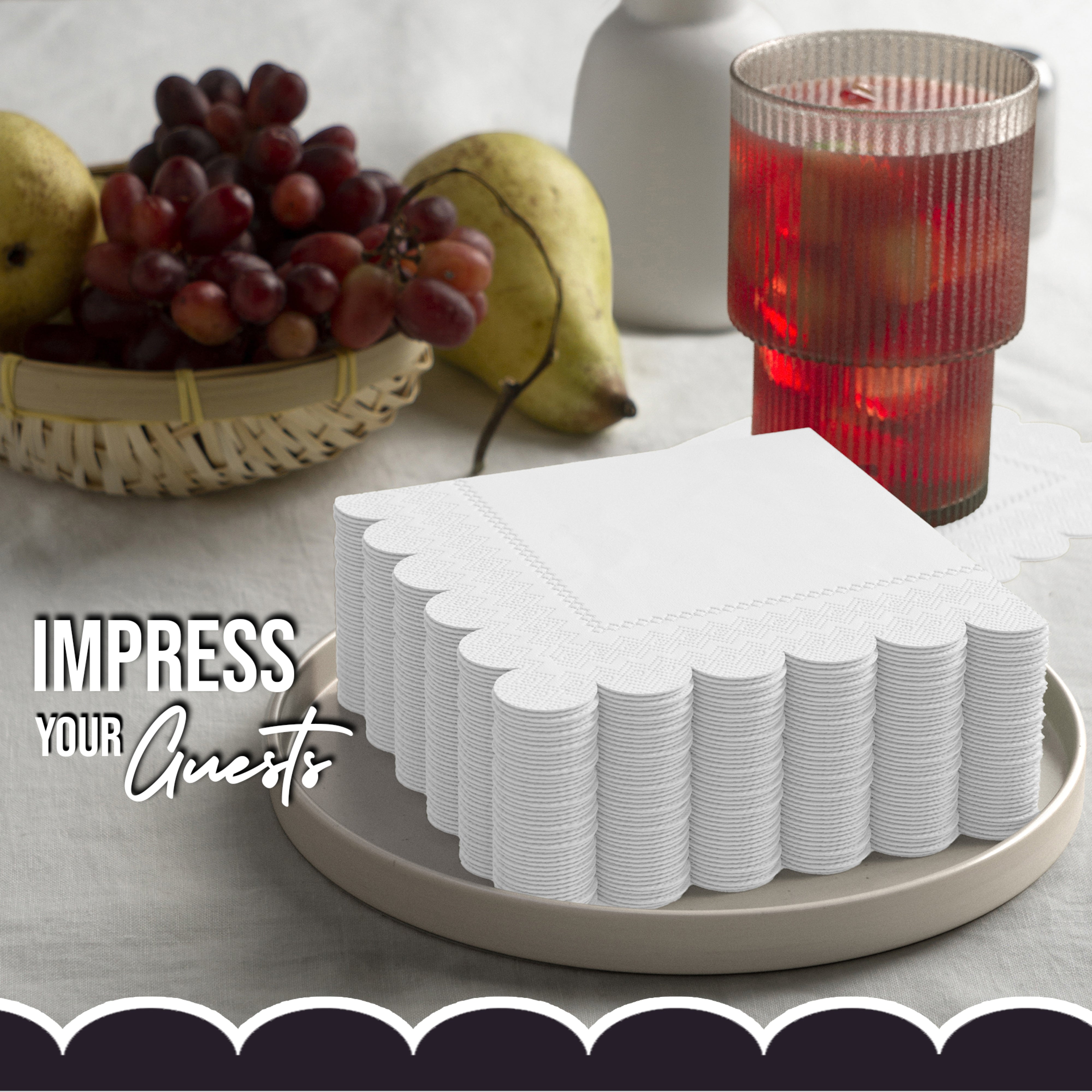 White Scallop Beverage Napkins - 4.75 In. X 4.75 In. | 50 Ct.