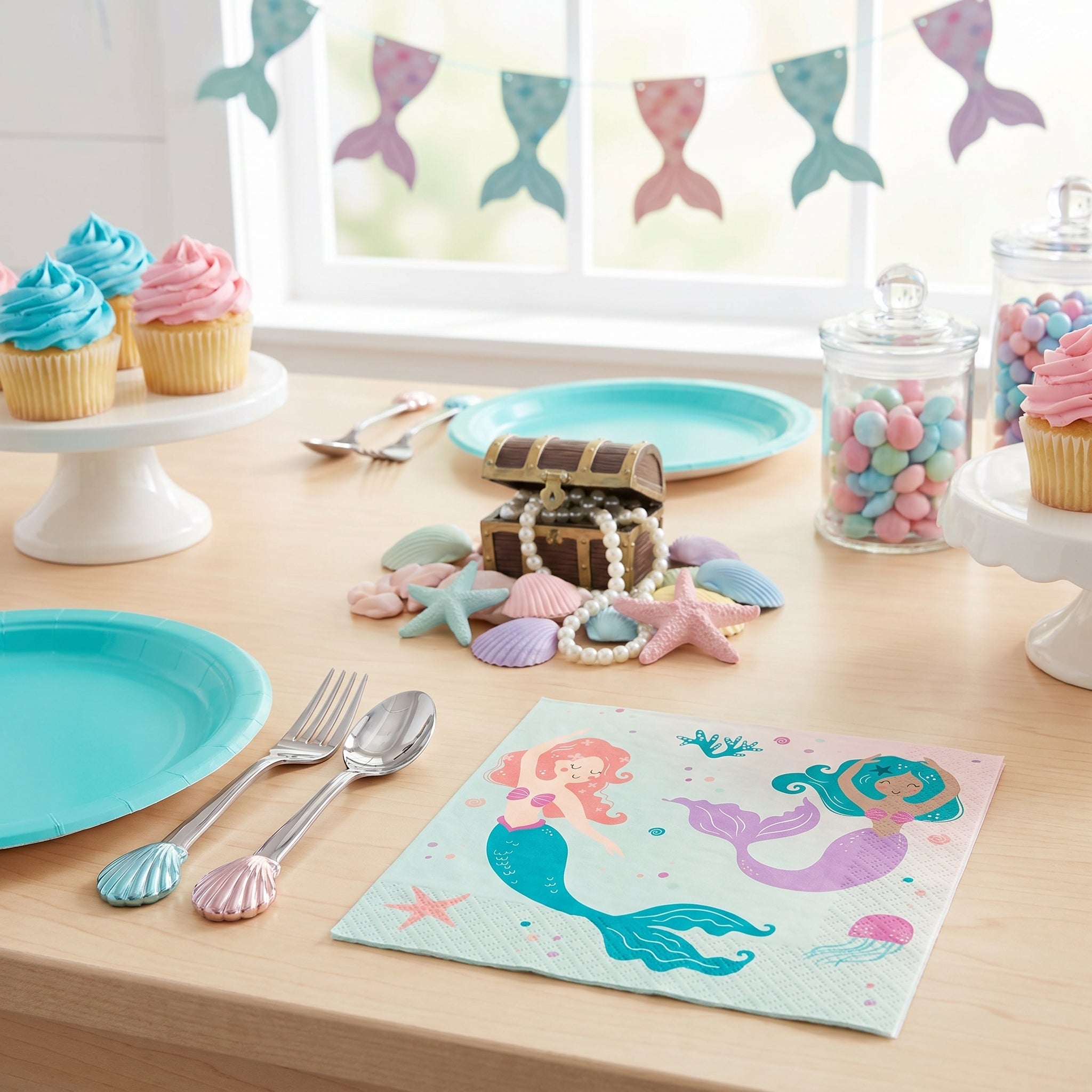 Enchanting Mermaid Birthday Lunch Napkins - 16 Pack - 6.5 In. X 6.5 In.