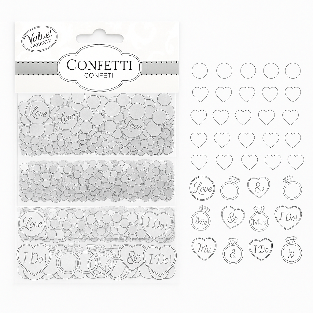 Elegant "I Do" Wedding Confetti - Hearts, Rings & Circles, 1.2 oz