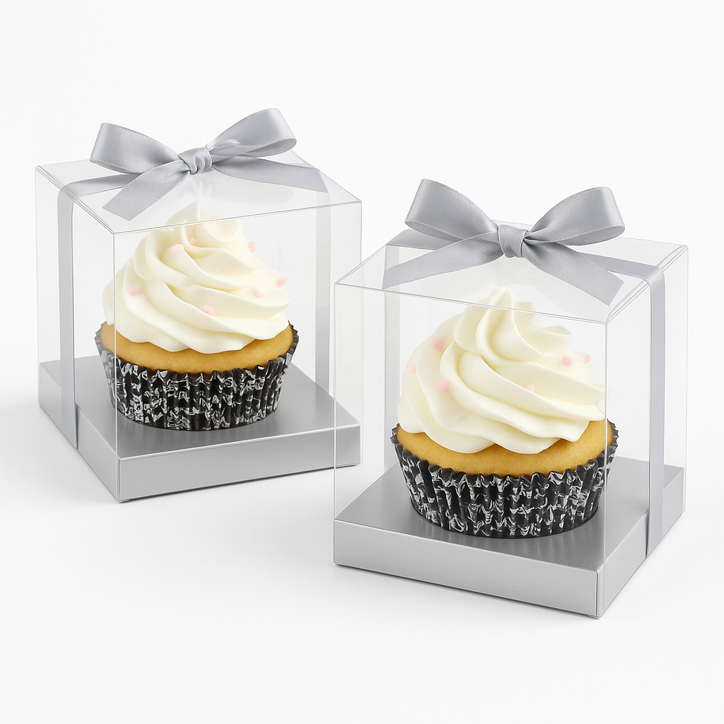 Elegant Silver-Clear Cupcake Boxes - 20 Pack