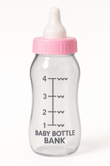 Pink Baby Bottle Coin Bank for Baby Showers