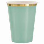 Elegant Gold Rimmed Mint Paper Cups - 12oz