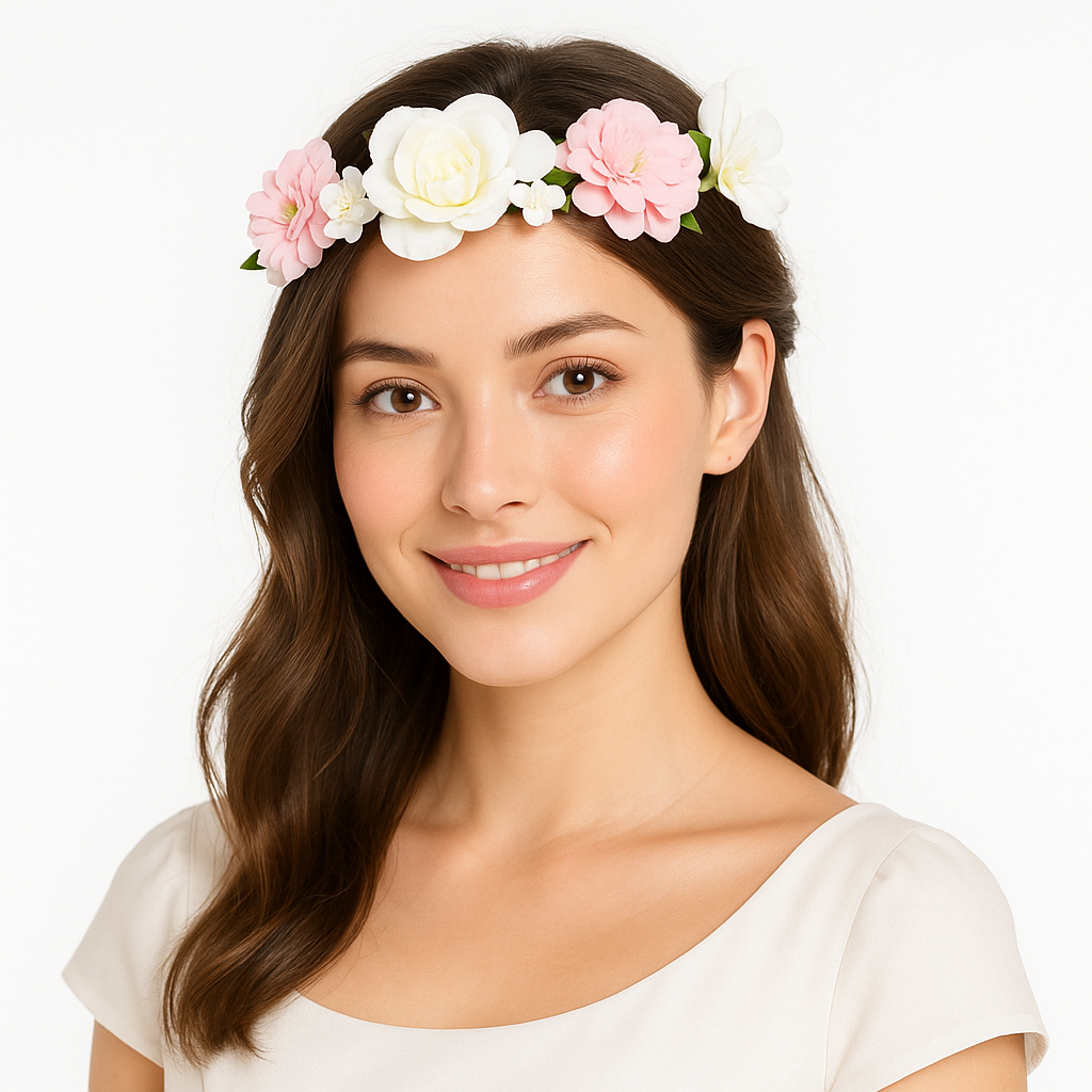 Pink and White Flower Girl Head Wreath for Weddings