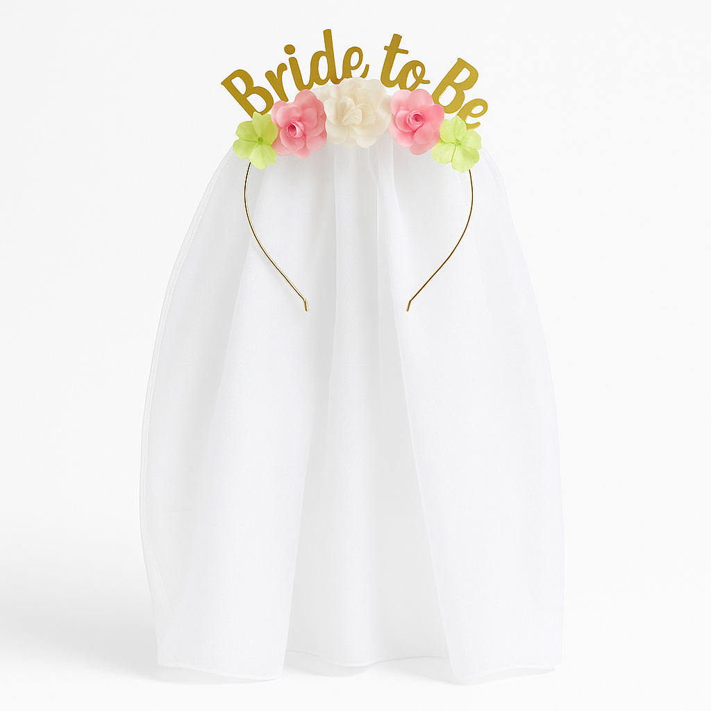 Bride-To-Be Floral Headband with Veil