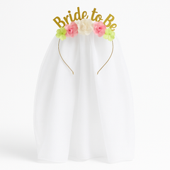 Bride-To-Be Floral Headband with Veil