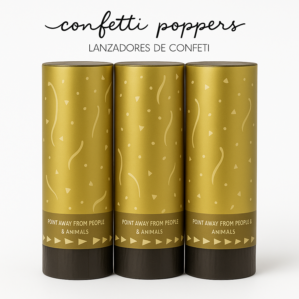 Gold Confetti Party Poppers - 3 Pack