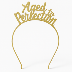"Aged to Perfection" Golden Metal Headband for Birthdays