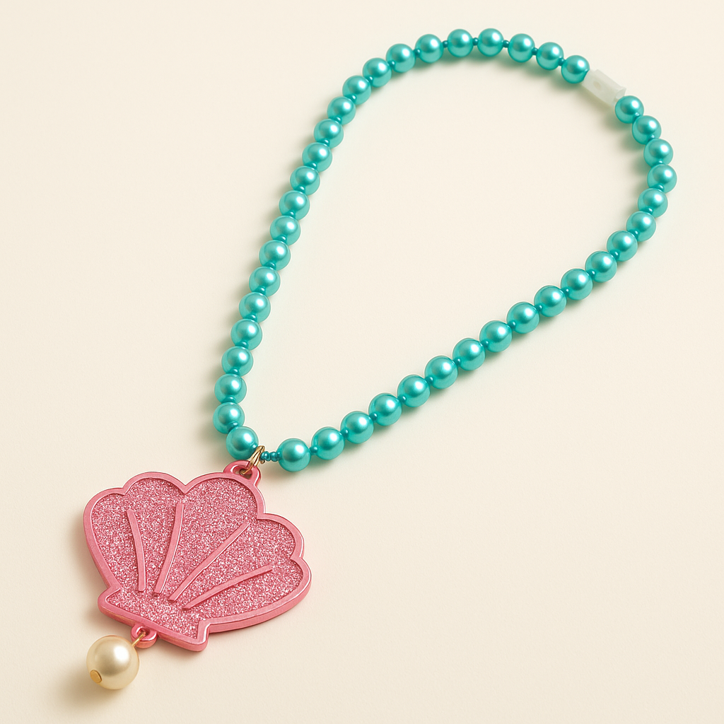 Shimmering Mermaid Seashell Pendant Necklace - 17" Pearl Beaded