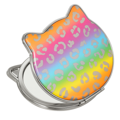 Rainbow Leopard Print Cat Compact Mirror