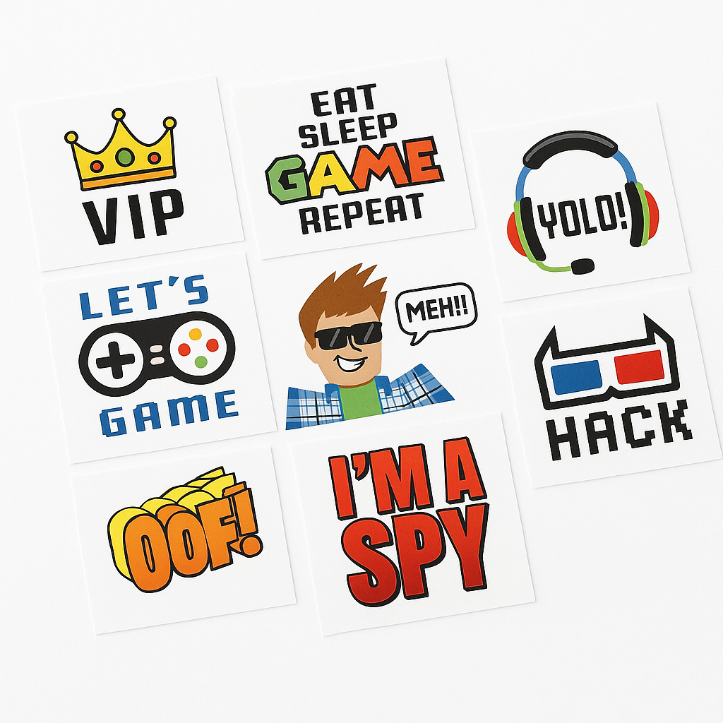 Party Town Gamer-Themed Temporary Tattoos, 8-Pack