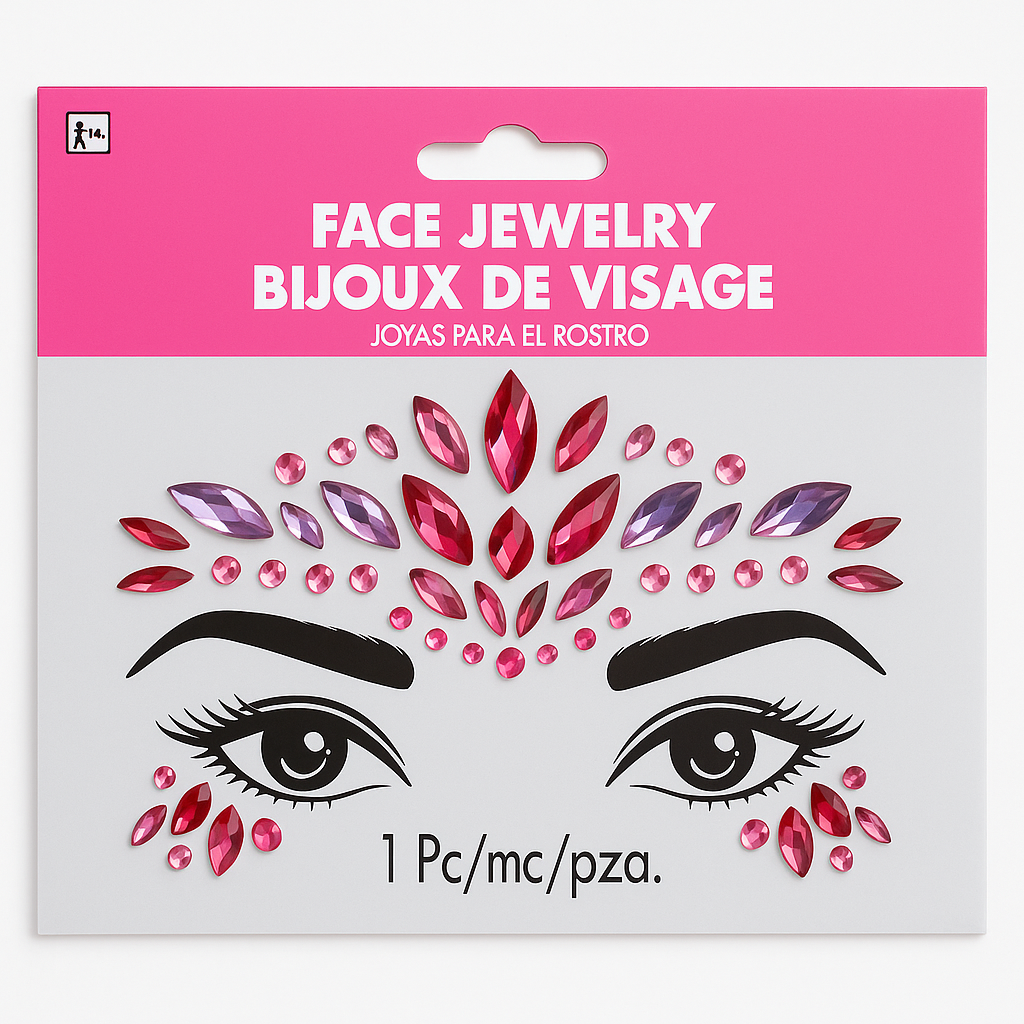 Bright Pink Self-Adhesive Face Jewels - 1.5" x 4.5"