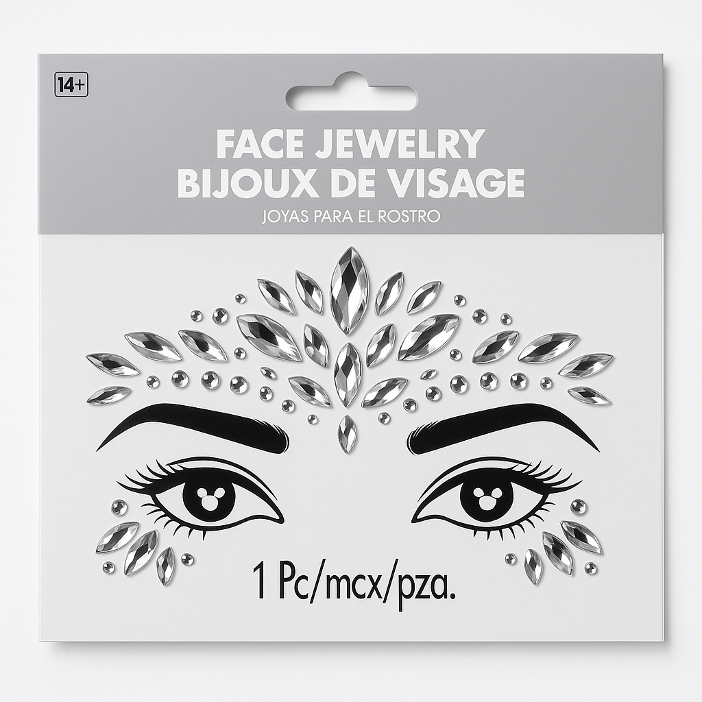 Silver Self-Adhesive Face Jewels - Glam Costume Accessory