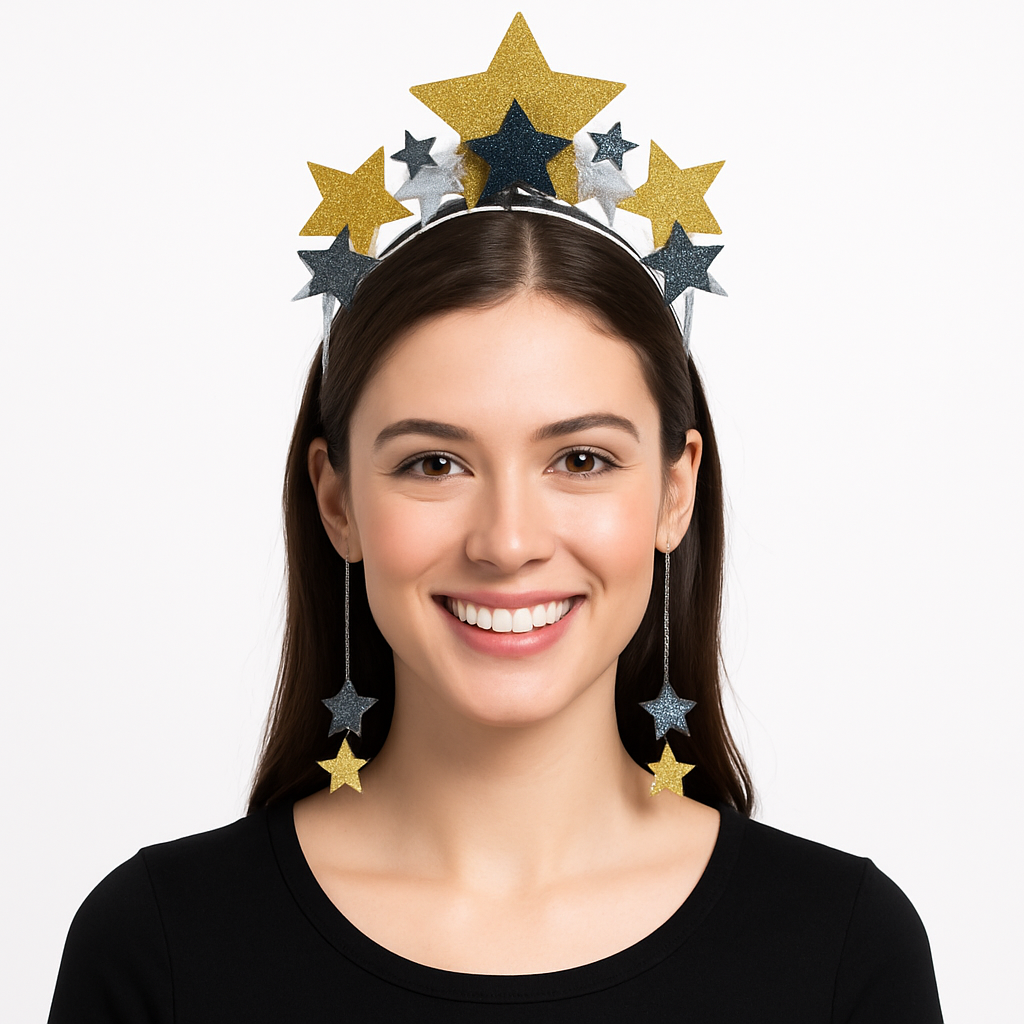 New Year's Eve Dangling Star Headband - Black, Silver & Gold