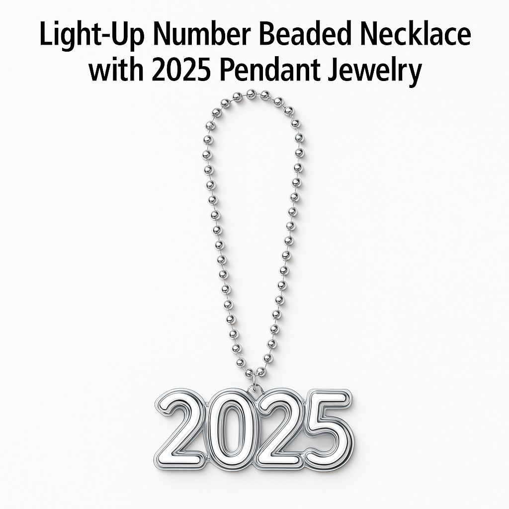 Light-Up "2025" Bead Necklace with LED Pendant for New Year's Eve