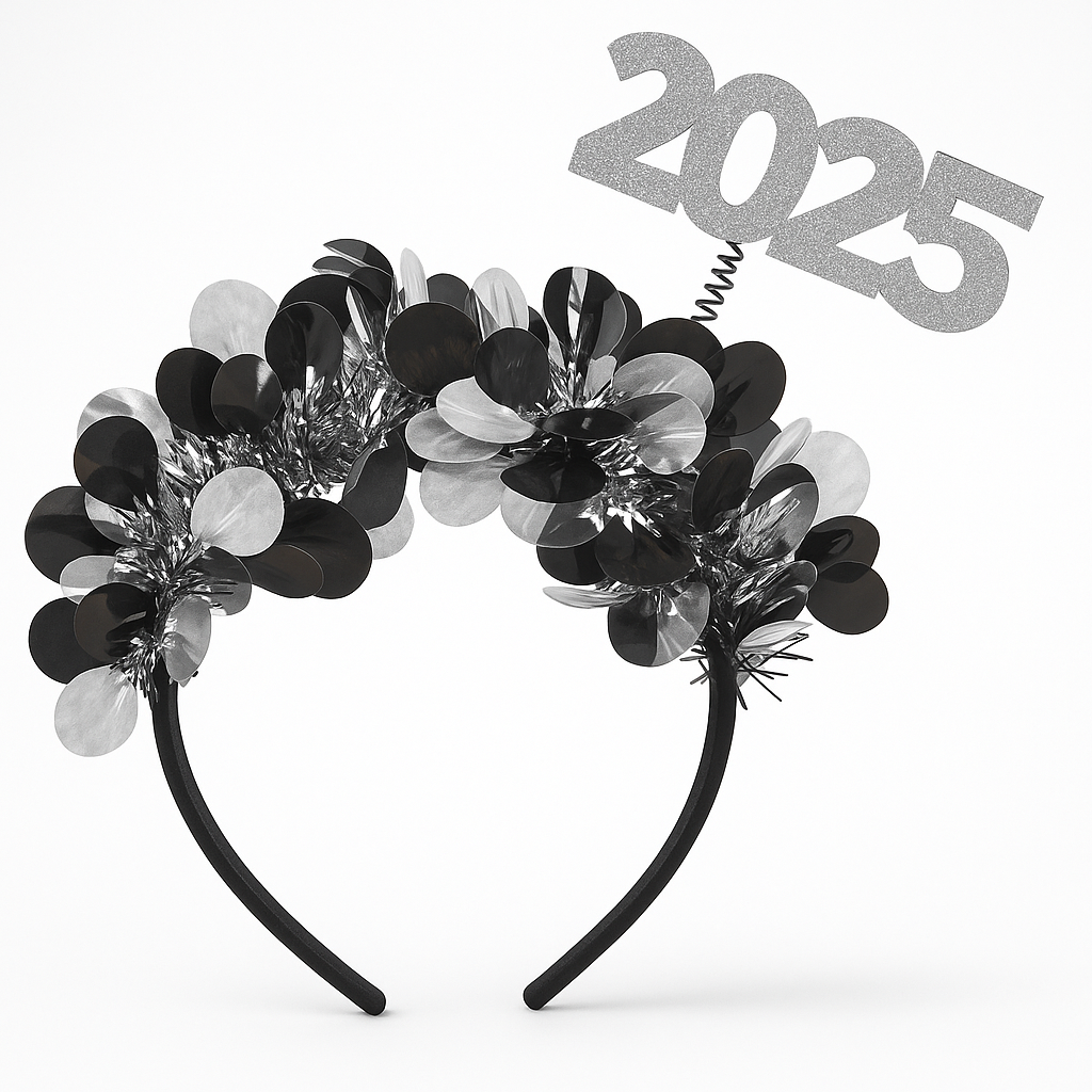 Sparkling "2025" New Year's Eve Headband - Black & Silver