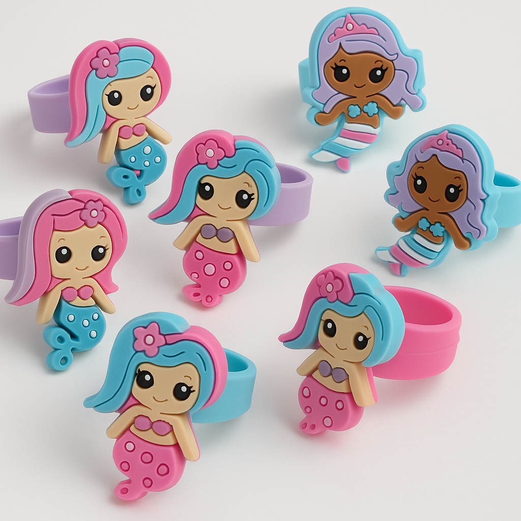 Colorful Mermaid Silicone Rings - 8 Pack