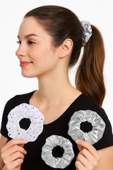 Silver Shine Hair Scrunchies Set - 3 Pack