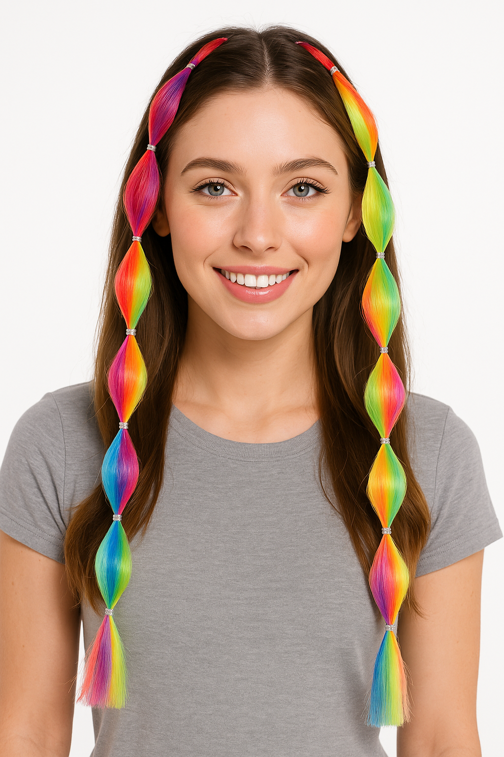 Vibrant Rainbow Bubble Braid Hair Extensions