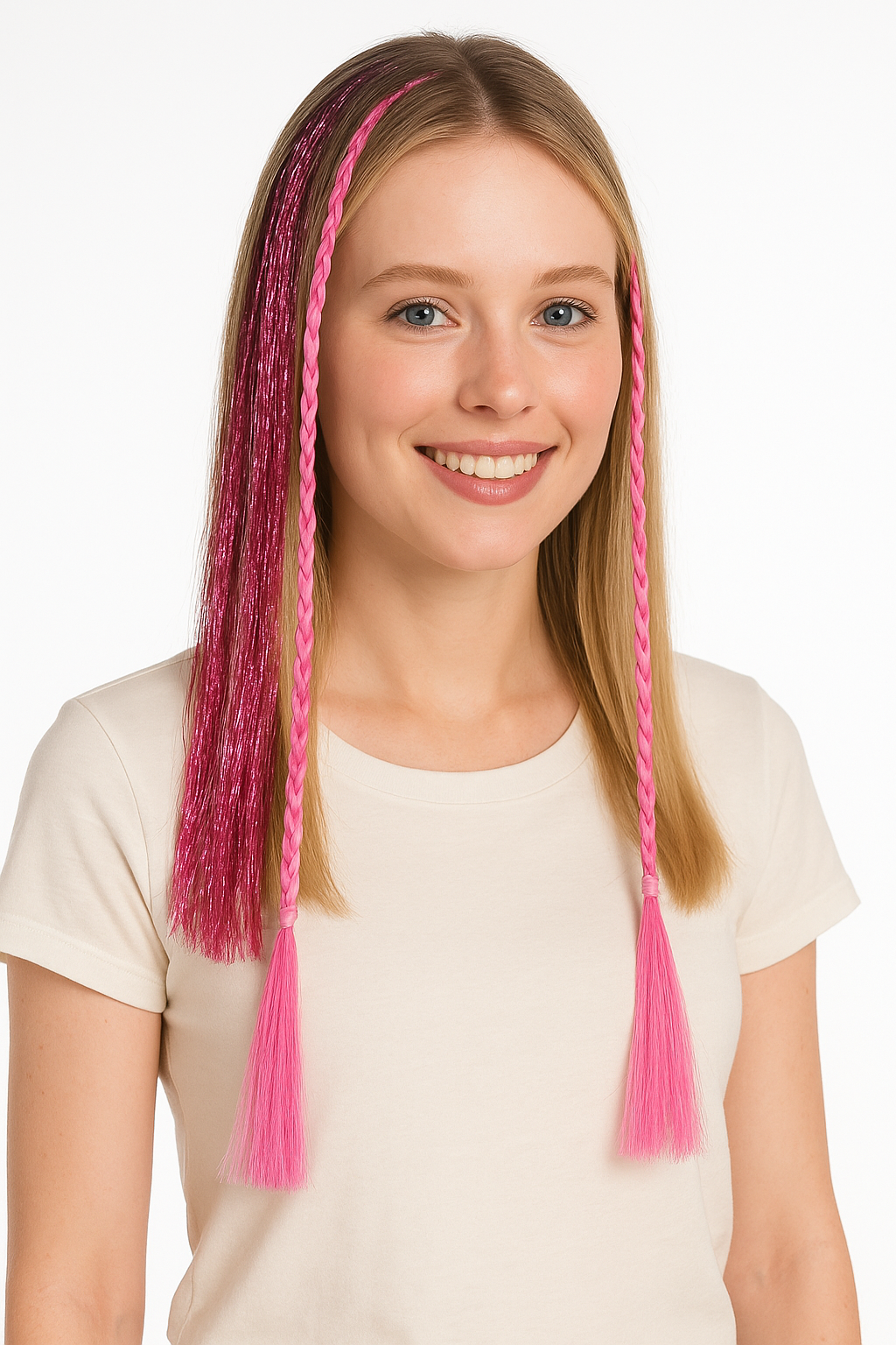 Bright Pink Tinsel Hair Extensions
