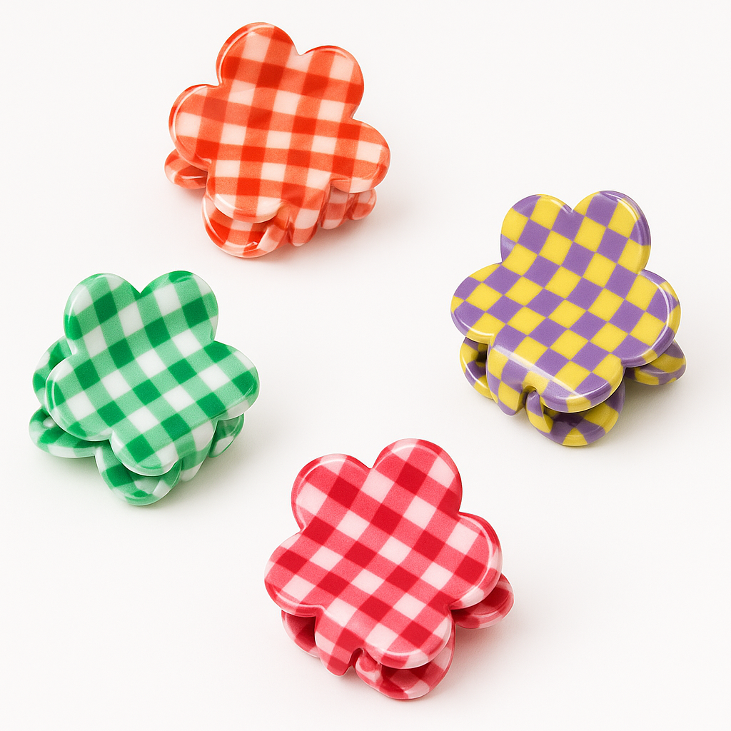 Checkerboard Flower Hair Clips - 24 Pack