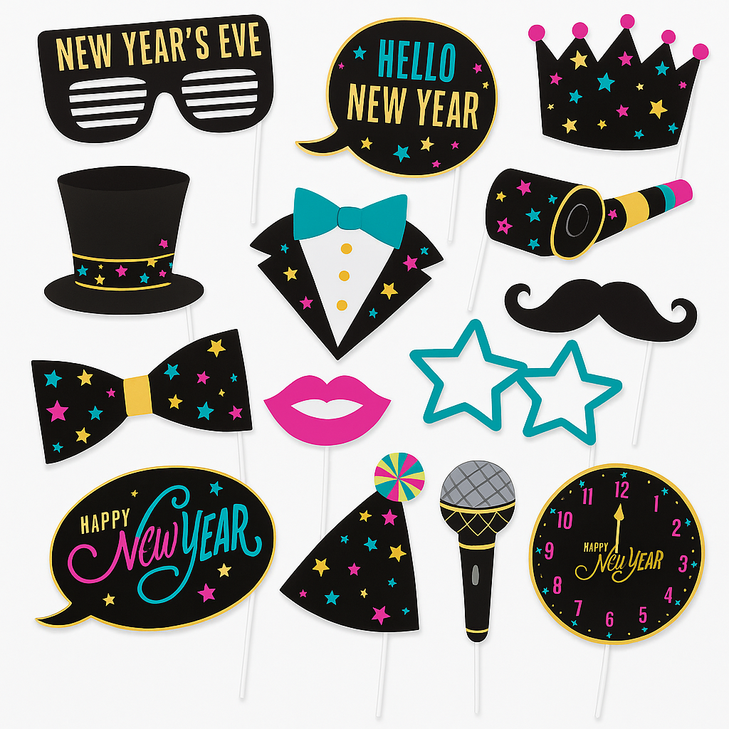 Starlight New Year's Eve Photo Booth Props - 14 Pack