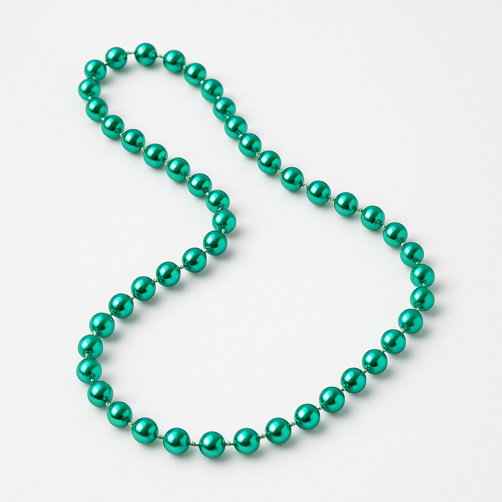 Festive Green Metallic Bead Necklace - 30" Costume Accessory