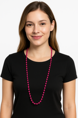 Bright Pink Metallic Bead Necklace - 30" Party Accessory